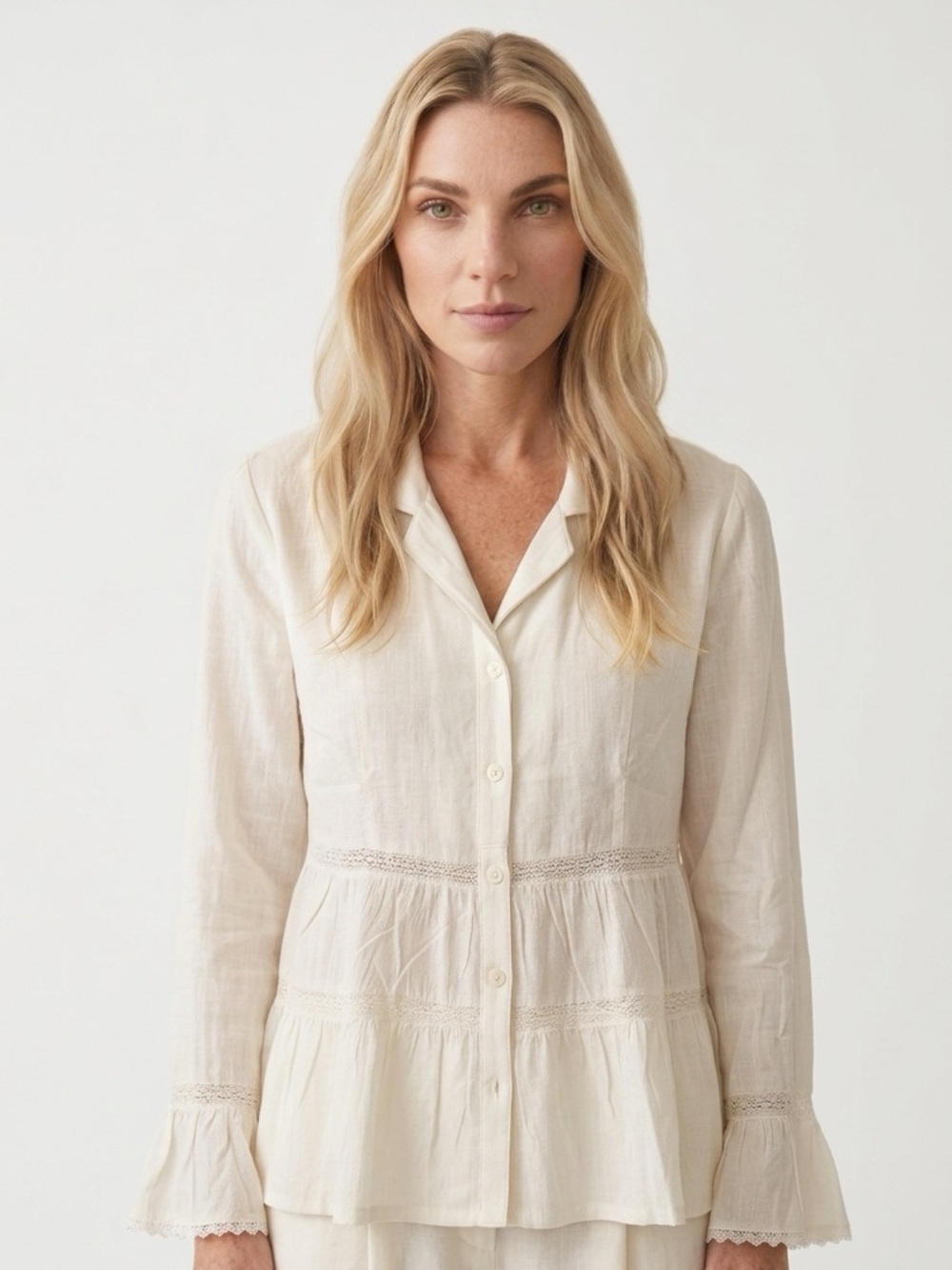 Mystree Women's Cream Button-Front Peplum Top Jacket women’s size medium nwt